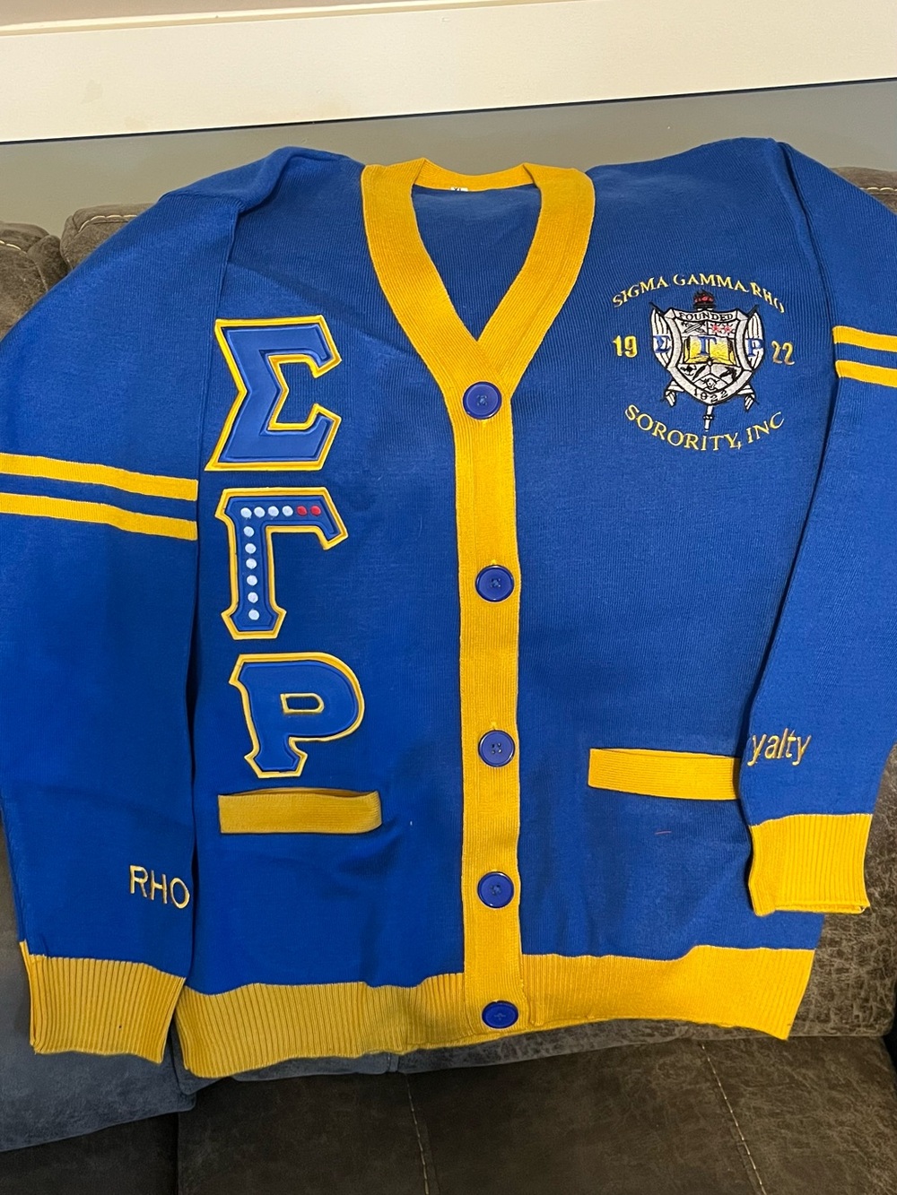 Sigma Gamma Rho Blue and Gold Letterman Cardigan